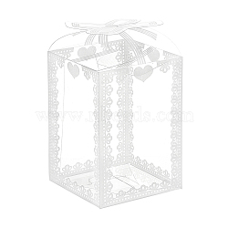 Transparent PVC Box, Candy Gift Box, for Wedding Party Baby Shower Packing Box, Rectangle with Bow, White, 5x5x7cm, Unfold: 162x100mm(CON-BC0002-12A)