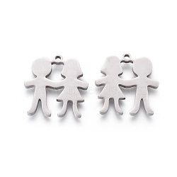 201 Stainless Steel Pendants, Manual Polishing, Boy and Girl, Stainless Steel Color, 16x16x1.5mm, Hole: 1.2mm(STAS-F231-046P)