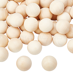 Natural Wooden Round Ball, DIY Decorative Wood Crafting Balls, Unfinished Wood Sphere, No Hole/Undrilled, Undyed, Antique White, 24~25mm, about 48~50pcs/box(WOOD-PH0008-93-25mm)