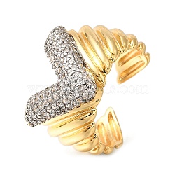 Rack Plating Brass Micro Pave Cubic Zirconia Open Cuff Rings for Women, Cadmium Free & Lead Free, Long-Lasting Plated, V Shape, Real 18K Gold Plated, 14mm(RJEW-M022-13G)