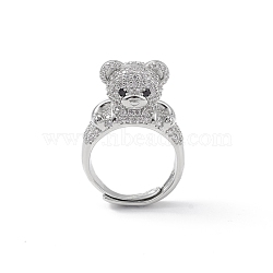 Cubic Zirconia Bear Adjustable Ring, Brass Jewelry for Women, Lead Free & Cadmium Free, Platinum, US Size 7 1/4(17.5mm)(RJEW-K240-07P)