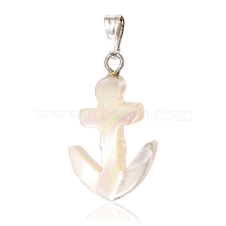 Natural Trochid Shell/Trochus Shell Pendants, with Platinum Tone Zinc Alloy Findings, Anchor Charm, 24x14.5x4mm, Hole: 6x2.5mm(BSHE-CJC0002-12)