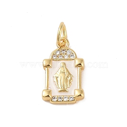 Brass Micro Pave Clear Cubic Zirconia Pendants, with Enamel and Jump Ring, Real 18K Gold Plated, Rectangle, 14x8x2mm, Hole: 3mm(KK-E111-31C-G)