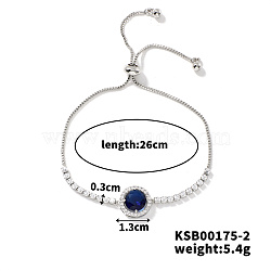 Adjustable Brass Rhinestone Link Slider Bracelets for Women, Capri Blue, 10-1/4 inch(26cm)(DA9195-5)