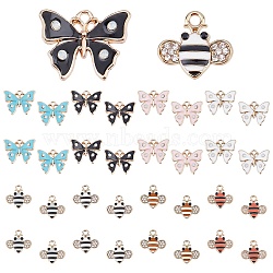 SUNNYCLUE 32Pcs 8 Colors Alloy Enamel Pendants, with Crystal Rhinestone, Cadmium Free & Lead Free, Bee & Butterfly, Light Gold, Mixed Color, 15~17x18~19x2.5x4mm, Hole: 1.4~2mm, 4pcs/color(ENAM-SC0002-44)