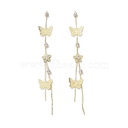 Brass Tassel Pendants, with Crystal Rhinestone, Butterfly and Flower, Light Gold, 107x14x3mm, Hole: 1mm(FIND-M003-03LG)