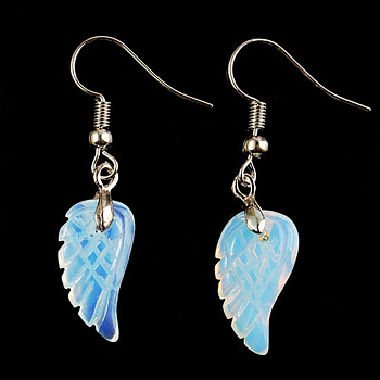 Opalite Wings Dangle Earrings, Platinum Plated Brass Jewelry for Women, 18x10mm