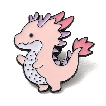 Cartoon Dragon Alloy Enamel Pin Brooch, for Backpack Clothes, Pink, 32x31x1.2mm