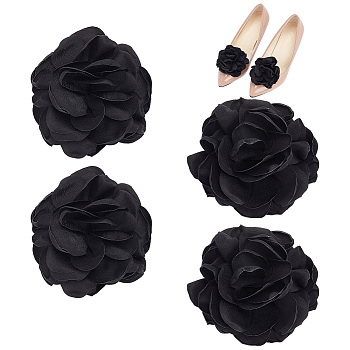 Flower Polyester Shoe Decorations, Iron Detachable Shoe Buckle Clips, Black, 85x80x37mm