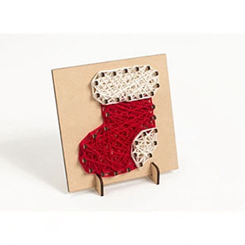 Christmas Themed DIY Nail String Art Kit for Adults, Drawing Nails Winding Lines Painting, Including Wooden Stencil and Woolen Yarn, Christmas Sock Pattern, 21x16x0.3cm