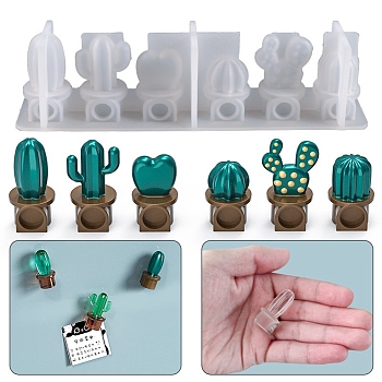 DIY Cactus Potting Shape Fridge Decoration Silicone Molds, Resin Casting Molds, for UV Resin & Epoxy Resin Craft Making, White, 150x33x49mm, Inner Diameter: 17x15mm