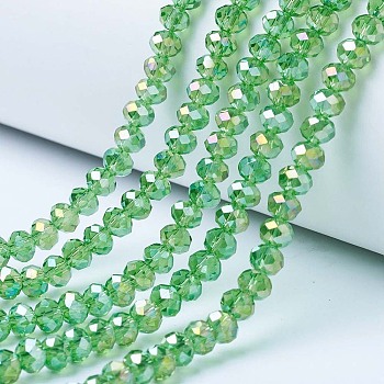 Electroplate Glass Beads Strands, AB Color Plated, Faceted, Rondelle, Light Green, 2.5x2mm, Hole: 0.4mm, about 199pcs/strand, 13.4 inch(34cm)