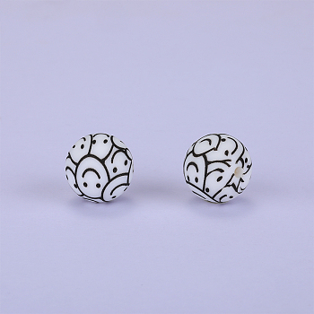 Printed Round Silicone Focal Beads, White, 15x15mm, Hole: 2mm