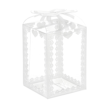 Transparent PVC Box, Candy Gift Box, for Wedding Party Baby Shower Packing Box, Rectangle with Bow, White, 5x5x7cm, Unfold: 162x100mm