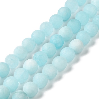 Natural Dyed White Jade Beads Strands, Frosted, Round, Light Cyan, 8~8.5mm, Hole: 1mm, about 47~48pcs/strand, 14.69''~14.96''(37.3~38cm)