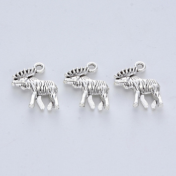 Tibetan Style Alloy Pendants, Cadmium Free & Lead Free, Reindeer/Stag, Antique Silver, 18x15x4mm, Hole: 1.6mm