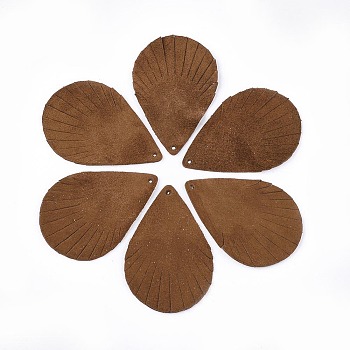 Eco-Friendly Sheepskin Leather Pendants, teardrop, Sienna, 48x32x1mm, Hole: 1mm