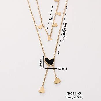 Stylish Stainless Steel & Plastic Heart Pendant Necklaces, Double Layer Necklace, with Cable Chain for Women Girl, Black, 15.75 inch(40cm)