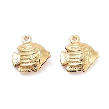 Ocean Theme 316 Surgical Stainless Steel Charms, Real 18K Gold Plated, Fish, 13x12x4mm, Hole: 1mm