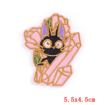 Cat Theme Computerized Embroidery Cloth Iron on/Sew on Patches, Costume Accessories, Pearl Pink, 55x45mm