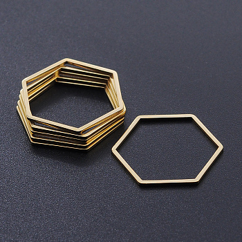 201 Stainless Steel Linking Rings, Laser Cut, Hexagon, Golden, 20x23x1mm, Inner Size: 18.5x20mm