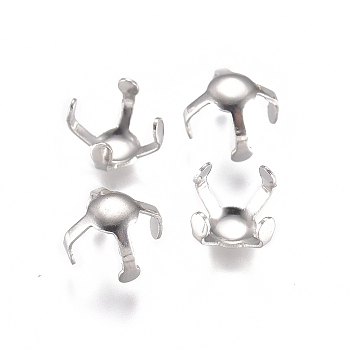 304 Stainless Steel Rhinestone Claw Settings, Stainless Steel Color, Tray: 4mm, 8.5x8.5x5.8mm