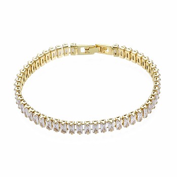 Cubic Zirconia Classic Tennis Bracelet, Real 18K Gold Plated Brass Cubic Zirconia Link Chain Bracelet for Women, Nickel Free, Clear, 7-1/8 inch~7-1/2 inch(18~19cm)