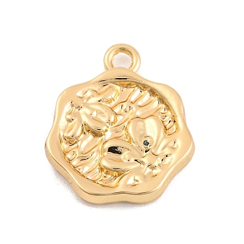 Alloy Pendants, Polygon with Flower, Golden, 19x16x2.5mm, Hole: 2mm