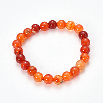 Natural Dragon Veins Agate Beaded Stretch Bracelets, Dyed, Round, Coral, 2-1/8 inch(55mm)
