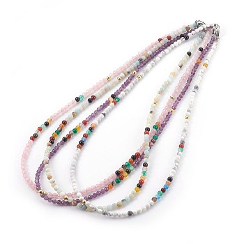 Chakra Jewelry, Natural Mixed Gemstone Beaded Necklaces, with Real 18K Gold Plated 925 Sterling Silver Beads, Brass Beads and 304 Stainless Steel Lobster Claw Clasps, 20.8 inch(52.9cm), 4mm