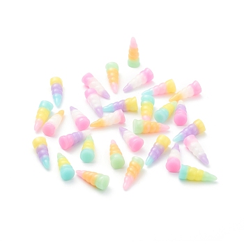 Opaque Resin Cabochons, with DIY  Phone, Colorful Unicorn Horns, Mixed Color, 24.2~25x9~9.6mm