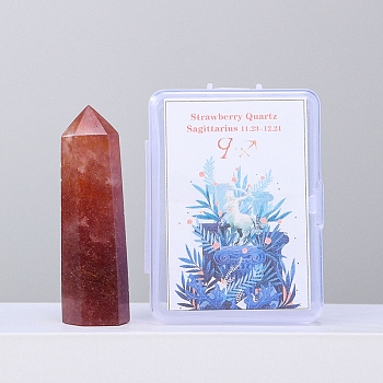 Point Tower Natural Strawberry Quartz Healing Stone Wands, for Reiki Chakra Meditation Therapy Decos, Hexagonal Prisms, 50mm