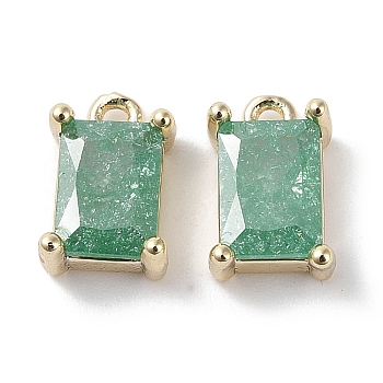Brass Micro Pave Cubic Zirconia Charms, Real 18K Gold Plated, Rectangle, Medium Sea Green, 9.5x6x3mm, Hole: 1.2mm