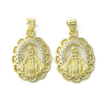 Brass Micro Pave Cubic Zirconia Pendants, Real 18K Gold Plated, Oval, 24x17x2.5mm, Hole: 4x3mm