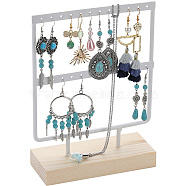 1 Set 2-Tier Rectangle Iron Jewelry Dangle Earring Organizer Holder with Wooden Base, for Earring Storage, White, Finished Product: 15.2x6x21cm(EDIS-SC0001-08B)