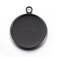 Stainless Steel Pendant Cabochon Settings, Flat Round, Electrophoresis Black, Tray: 14mm, 18.5x16x2mm, Hole: 1.8mm(STAS-L211-03D-B)