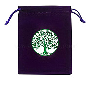 Rectangle Velvet Jewelry Storage Pouches, Tree of Life Printed Drawstring Bags, Lime Green, 15x12cm(TREE-PW0003-02B)
