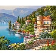 DIY Scenery Theme Diamond Painting Kits, Including Canvas, Resin Rhinestones, Diamond Sticky Pen, Tray Plate and Glue Clay, Building Pattern, 200x300mm(DIAM-PW0004-057A)
