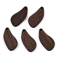 Natural Wenge Wood Pendants, Undyed, Leaf Charms, Coconut Brown, 31x16x3.5mm, Hole: 2mm(WOOD-T023-87)