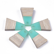 Resin & Wood Pendants, Trapezoid, Turquoise, 18x12.5x3~4mm, Hole: 2mm(RESI-S358-52M)