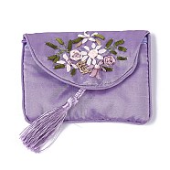 Embroidery Cloth Zip Pouches, with Tassels and Stainless Steel Snap Button, Rectangle, Medium Purple, 12x8.5cm(ABAG-O002A-06)