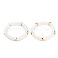 2Pcs 2 Color White Acrylic Curved Tube Chunky Stretch Bracelets Set with CCB Plastic for Women, Platinum & Golden, Inner Diameter: 2 inch(5.1cm), 1Pc/color(BJEW-JB08126)