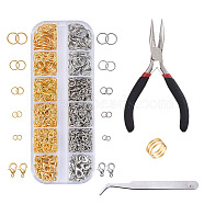 DIY Jewelry Set, with Iron and Brass Jump Rings, Zinc Alloy Lobster Claw Clasps, Stainless Steel Beading Tweezers, Carbon Steel Pliers and Brass Assistant Tool, Platinum & Golden, 130x50x15mm(DIY-YW0001-48)