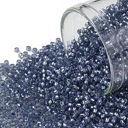TOHO Round Seed Beads, Japanese Seed Beads, (2102) Silver Lined Milky Montana Blue, 15/0, 1.5mm, Hole: 0.7mm, about 3000pcs/bottle, 10g/bottle(SEED-JPTR15-2102)