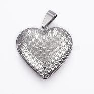 316 Stainless Steel Locket Pendants, Photo Frame Charms for Necklaces, Heart, Stainless Steel Color, 29x29x7mm, Hole: 9x5mm, Inner Size: 17x21.5mm(STAS-H389-25P)