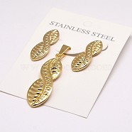 304 Stainless Steel Pendants and Ear Studs Jewelry Sets, Golden, 44x15x4mm, Hole: 9x4mm, 29x11x4mm, Pin: 0.8mm(STAS-P072-05)