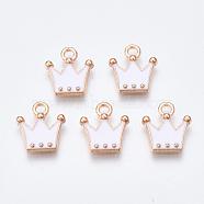 Alloy Charms, Cadmium Free & Lead Free, with Enamel, Crown, Light Gold, Creamy White, 11.5x10.5x2mm, Hole: 1.5mm(ENAM-S115-063A)