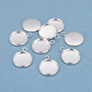 304 Stainless Steel Pendant Cabochon Settings, Plain Edge Bezel Cups, Flat Round, Silver, Tray: 14mm, 20x16x2mm, Hole: 2.2mm(STAS-F191-14S-D)