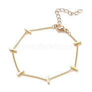 Brass Twisted Chain Curb Chain Bracelets, with Rectangle Beads and 304 Stainless Steel Lobster Claw Clasps, Golden, 7-3/8 inch(18.8cm)(BJEW-JB05499)