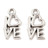 Tibetan Style Alloy Pendants, Word LOVE, Antique Silver, 14x8x1mm, Hole: 1.2mm, about 2777pcs/1000g(FIND-E041-33AS)